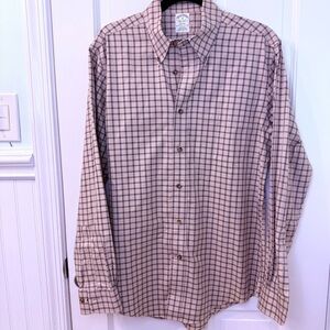 Brooks Brothers Cream and Brown Casual Button Down Shirt